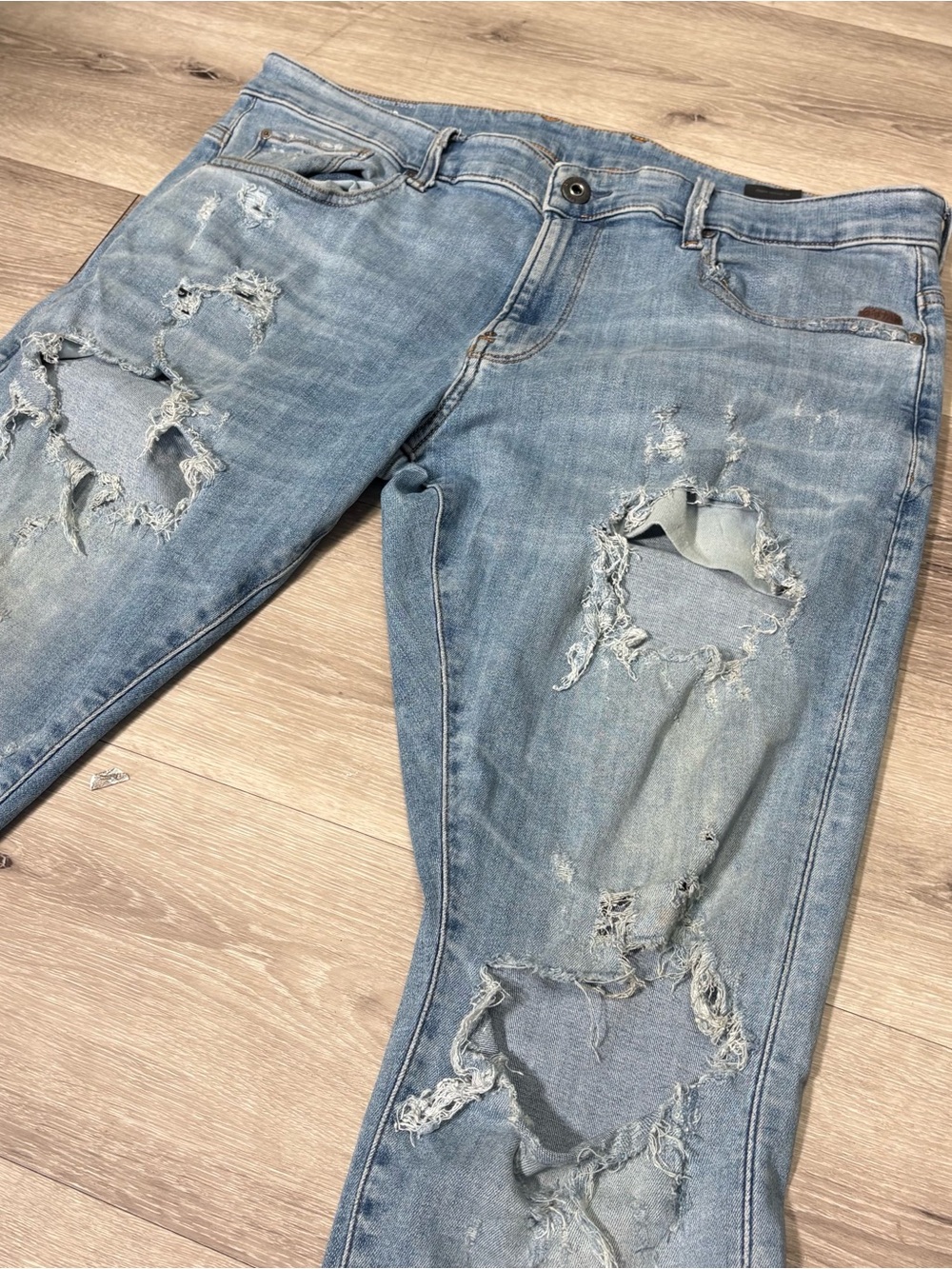 G-Star Light Wash Distressed Blue Denim Jeans